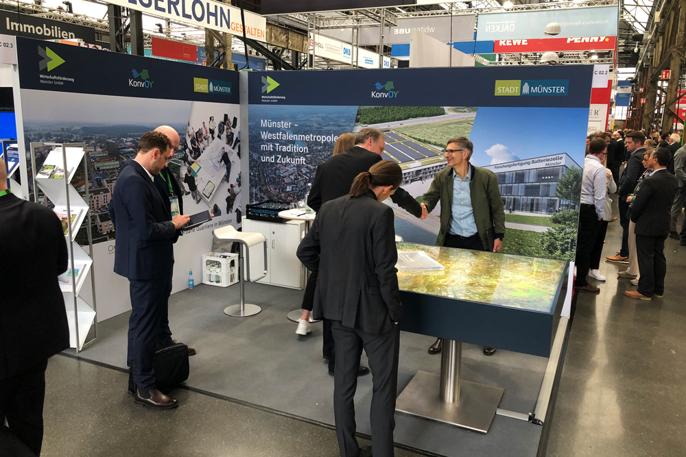 Der gemeinsame Messestand der Stadt Münster, Wirtschaftsförderung Münster und KonvOY GmbH war auf der polis Convention ein gefragter Anlaufpunkt.